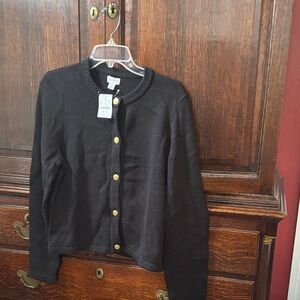 JCrew Black Knit Cardigan with Gold Accents